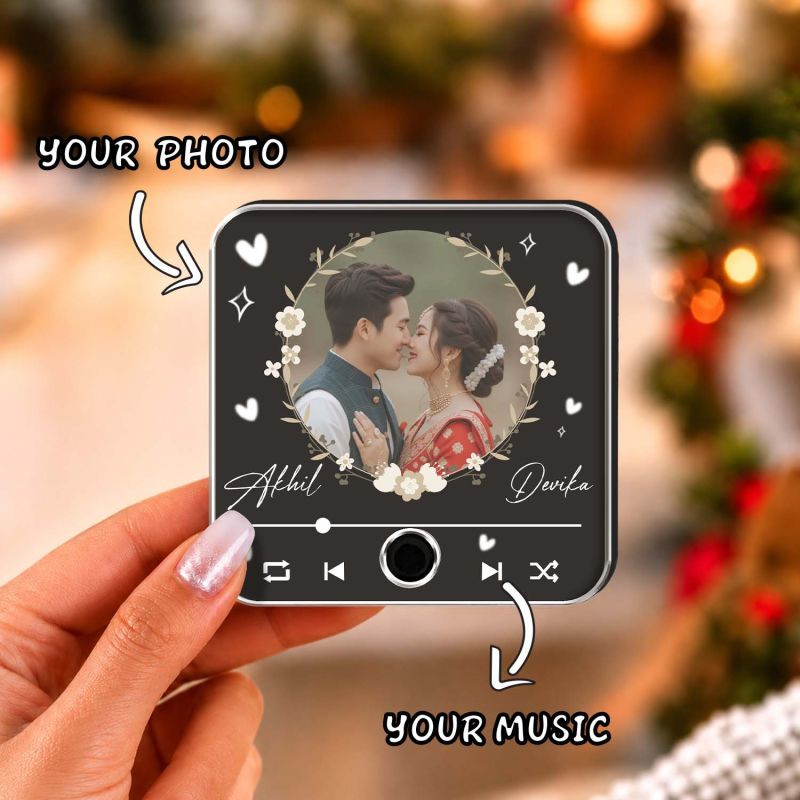 for Wife Husband Personalized Musical Fridge Magnet Custom with Photo & Song Audio Message Gift Rechargeable Sound Magnet